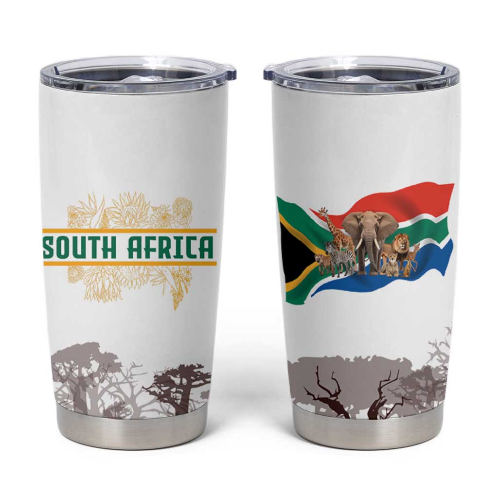 South Africa Wildlife Pride Tumbler Cup Big Five with National Flag and Protea Floral Accent