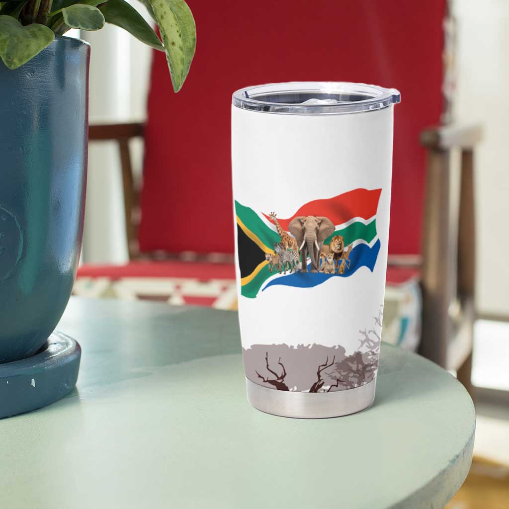 South Africa Wildlife Pride Tumbler Cup Big Five with National Flag and Protea Floral Accent