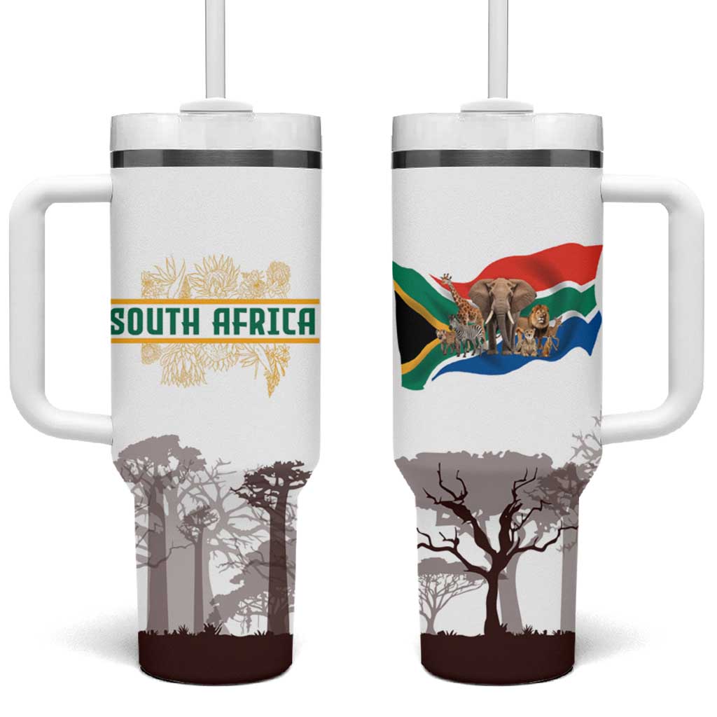 South Africa Wildlife Pride Tumbler With Handle Big Five with National Flag and Protea Floral Accent