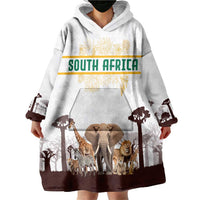 South Africa Wildlife Pride Wearable Blanket Hoodie Big Five with National Flag and Protea Floral Accent