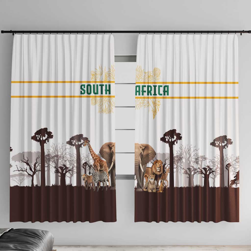 South Africa Wildlife Pride Window Curtain Big Five with National Flag and Protea Floral Accent