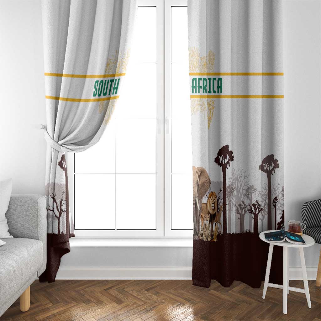 South Africa Wildlife Pride Window Curtain Big Five with National Flag and Protea Floral Accent