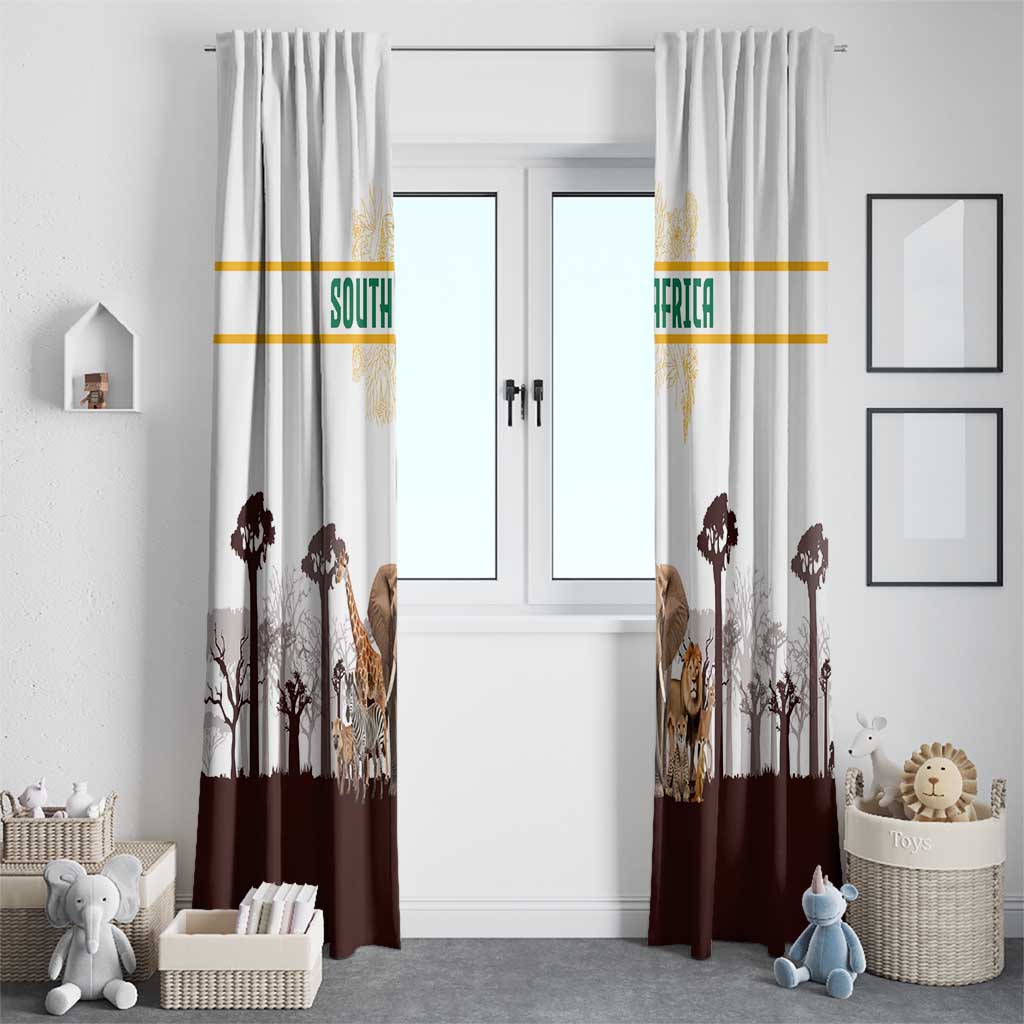 South Africa Wildlife Pride Window Curtain Big Five with National Flag and Protea Floral Accent