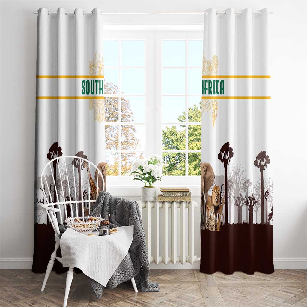South Africa Wildlife Pride Window Curtain Big Five with National Flag and Protea Floral Accent