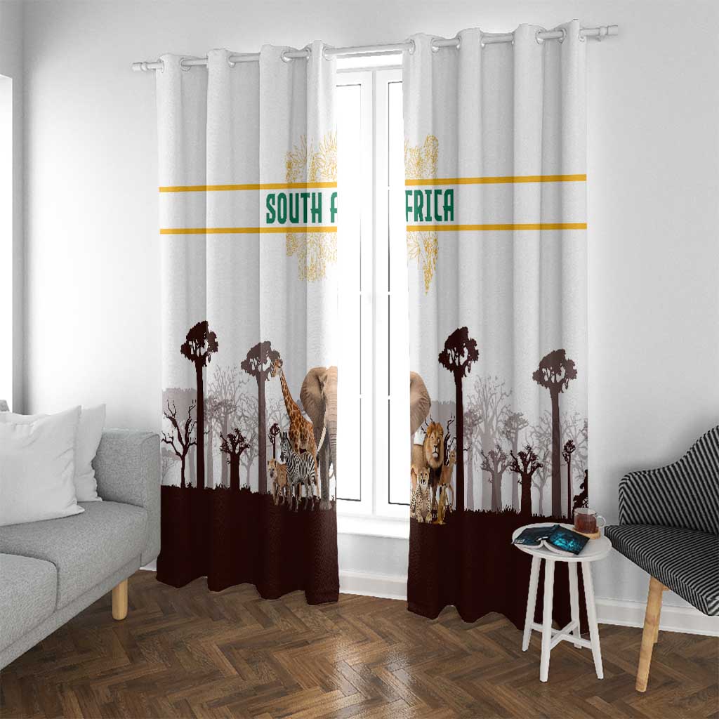 South Africa Wildlife Pride Window Curtain Big Five with National Flag and Protea Floral Accent