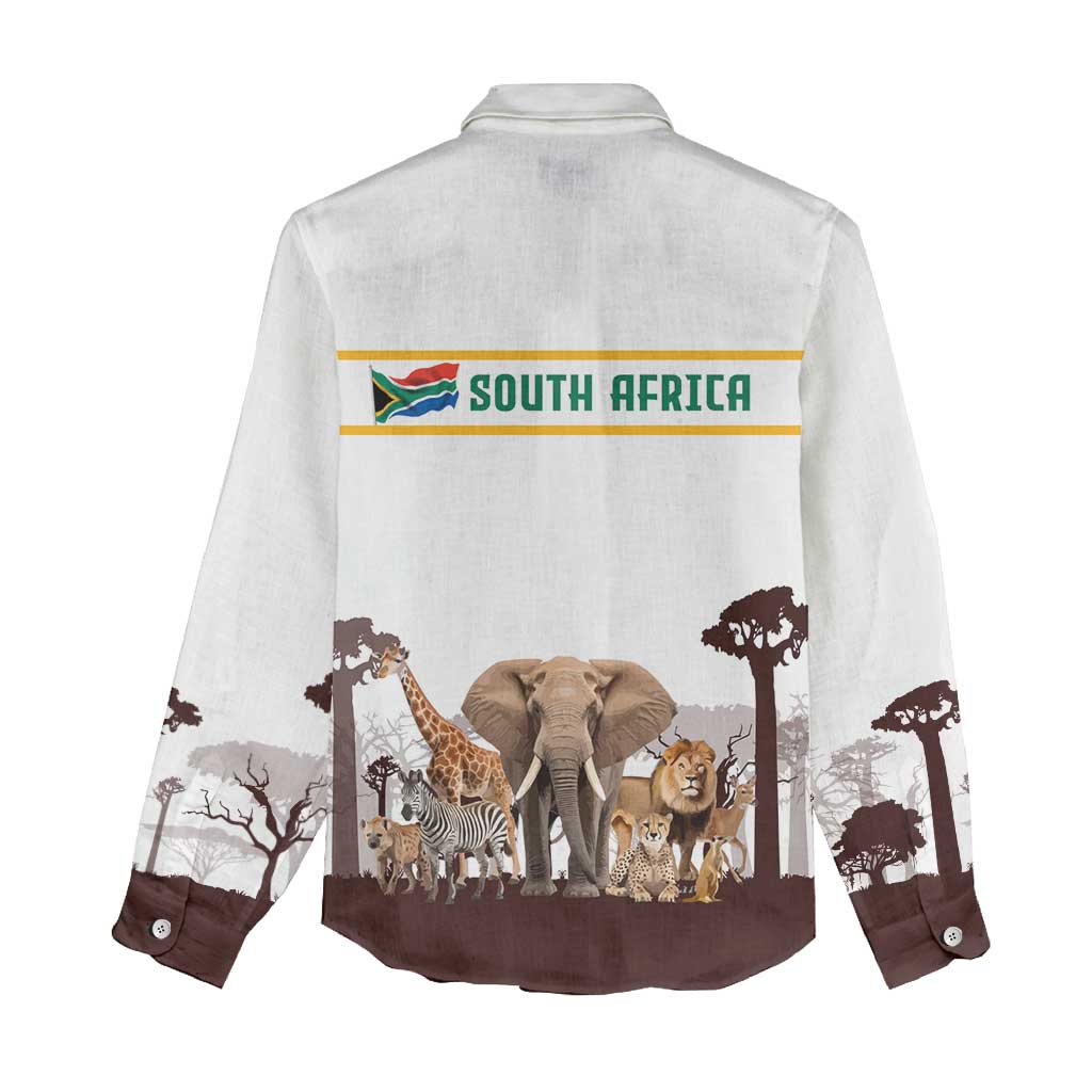 South Africa Wildlife Pride Women Casual Shirt Big Five with National Flag and Protea Floral Accent
