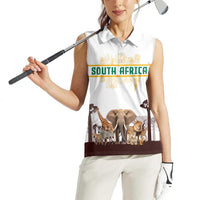 South Africa Wildlife Pride Women Sleeveless Polo Shirt Big Five with National Flag and Protea Floral Accent
