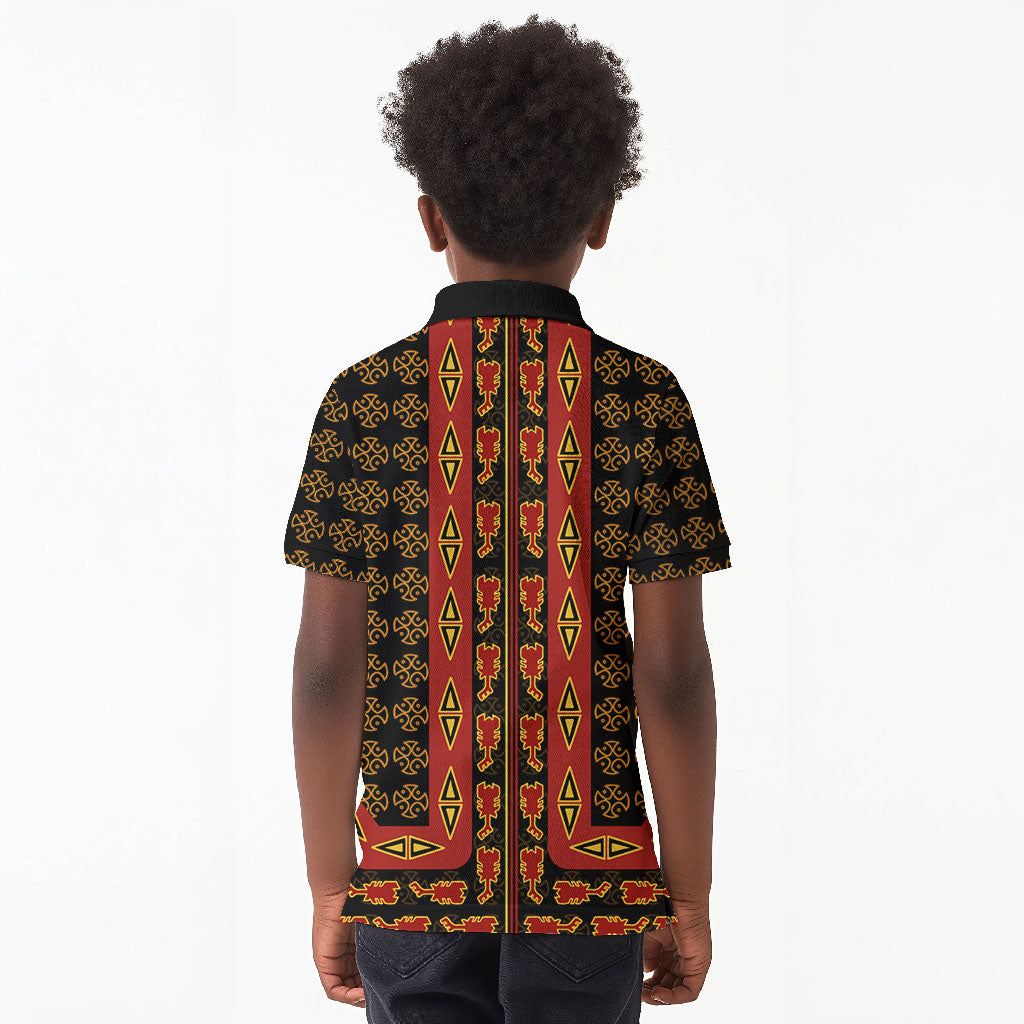 Cameroon Toghu Heritage Kid Polo Shirt Traditional Bamenda Pattern In African