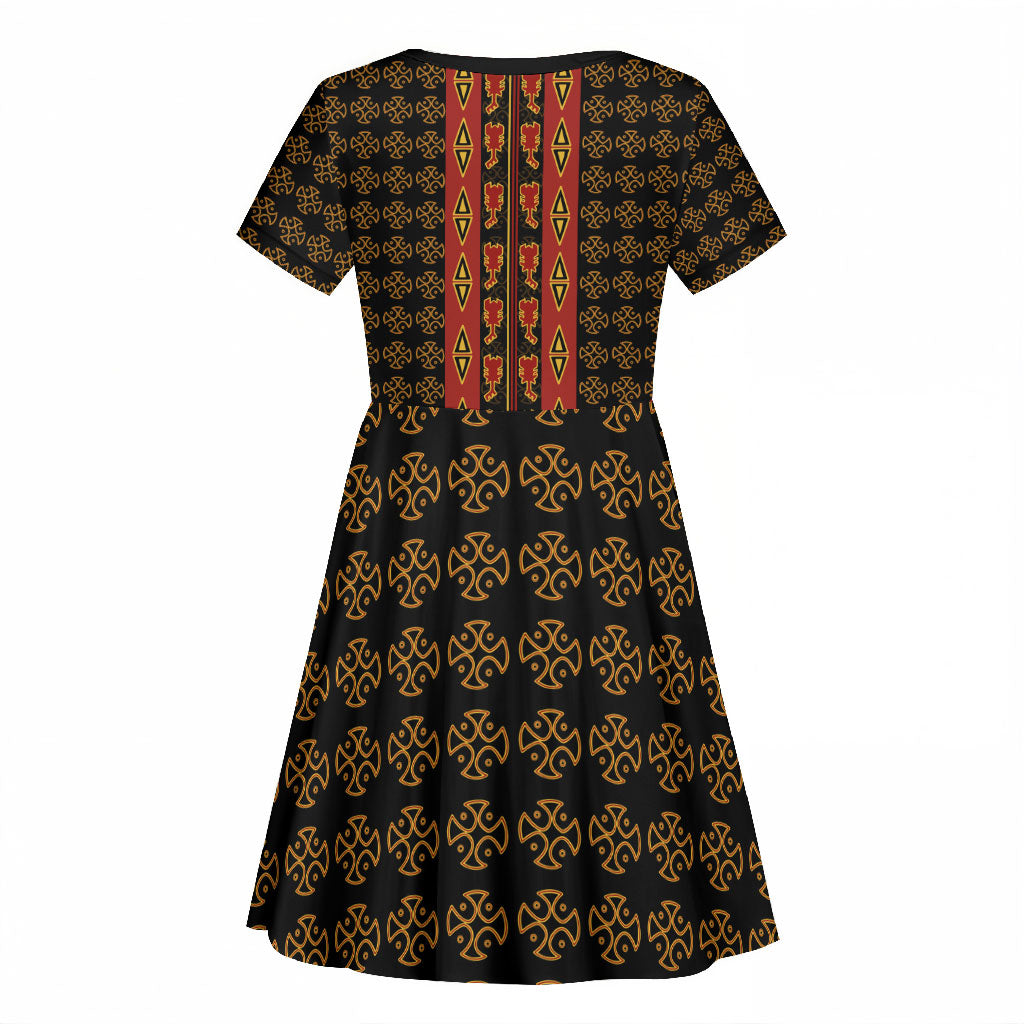 Cameroon Toghu Heritage Kid Short Sleeve Dress Traditional Bamenda Pattern In African