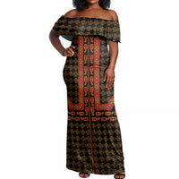 Cameroon Toghu Heritage Off Shoulder Maxi Dress Traditional Bamenda Pattern In African