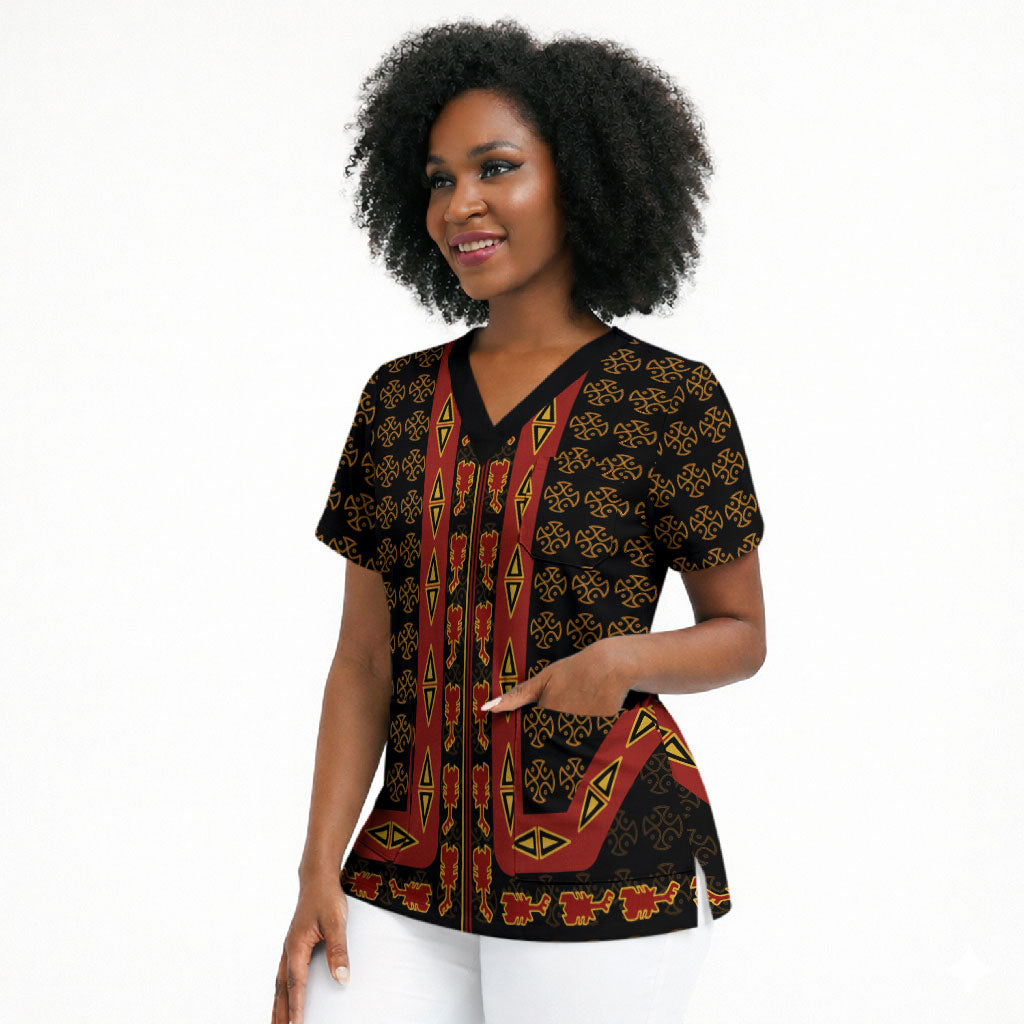 Cameroon Toghu Heritage Scrub Top Traditional Bamenda Pattern In African