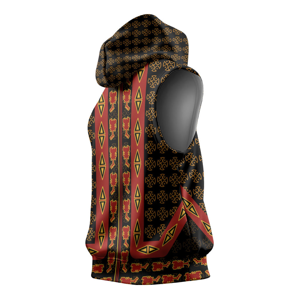 Cameroon Toghu Heritage Sleeveless Hoodie Traditional Bamenda Pattern In African