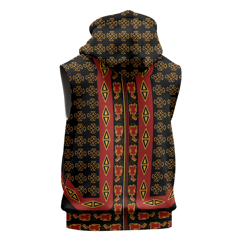 Cameroon Toghu Heritage Sleeveless Zip Hoodie Traditional Bamenda Pattern In African