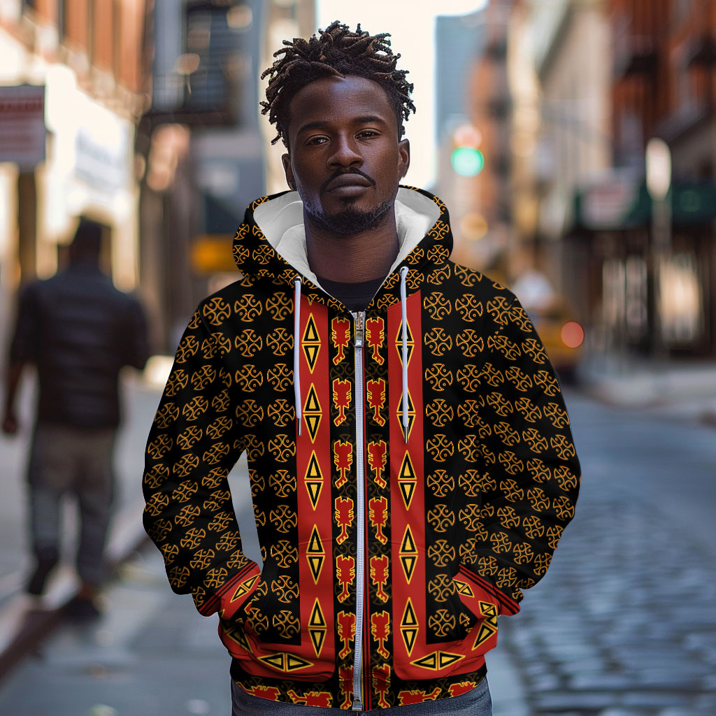 Cameroon Toghu Heritage Zip Hoodie Traditional Bamenda Pattern In African