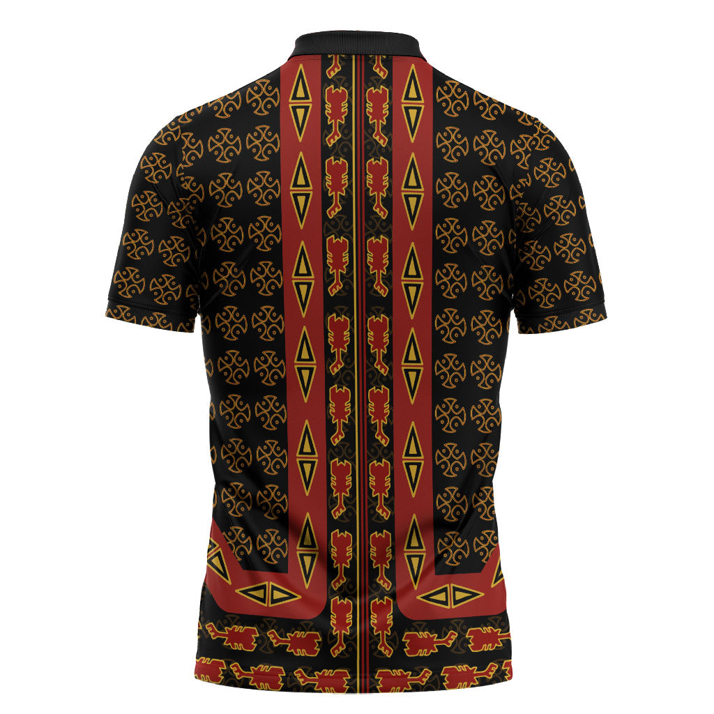 Cameroon Toghu Heritage Zipper Polo Shirt Traditional Bamenda Pattern In African