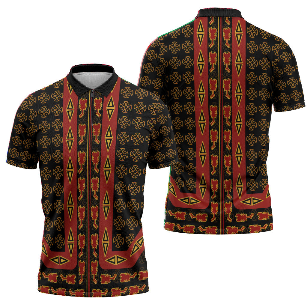 Cameroon Toghu Heritage Zipper Polo Shirt Traditional Bamenda Pattern In African