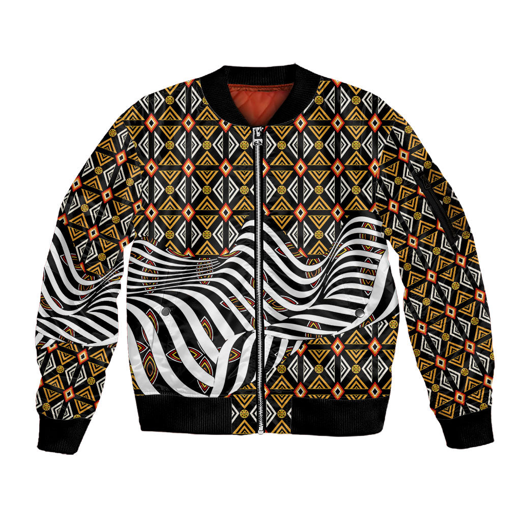 Cameroon Toghu Bamenda Sleeve Zip Bomber Jacket African Traditional Art
