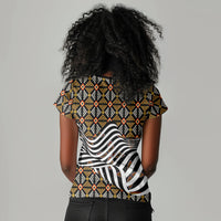 Cameroon Toghu Bamenda Women V-Neck T-Shirt African Traditional Art