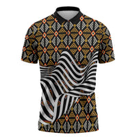 Cameroon Toghu Bamenda Zipper Polo Shirt African Traditional Art