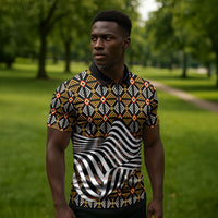 Cameroon Toghu Bamenda Zipper Polo Shirt African Traditional Art