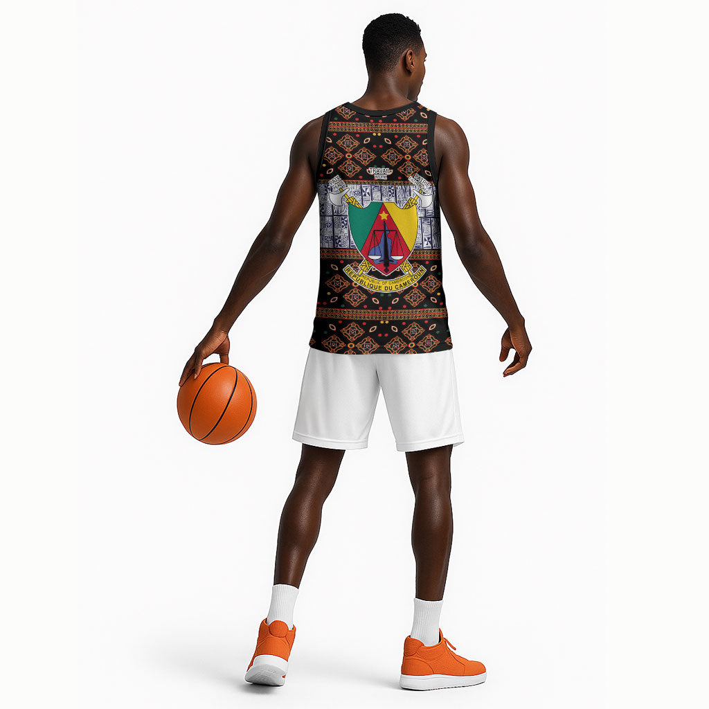 Cameroon Toghu Basketball Jersey Flag Coat Of Arms - Traditional Bamenda Art