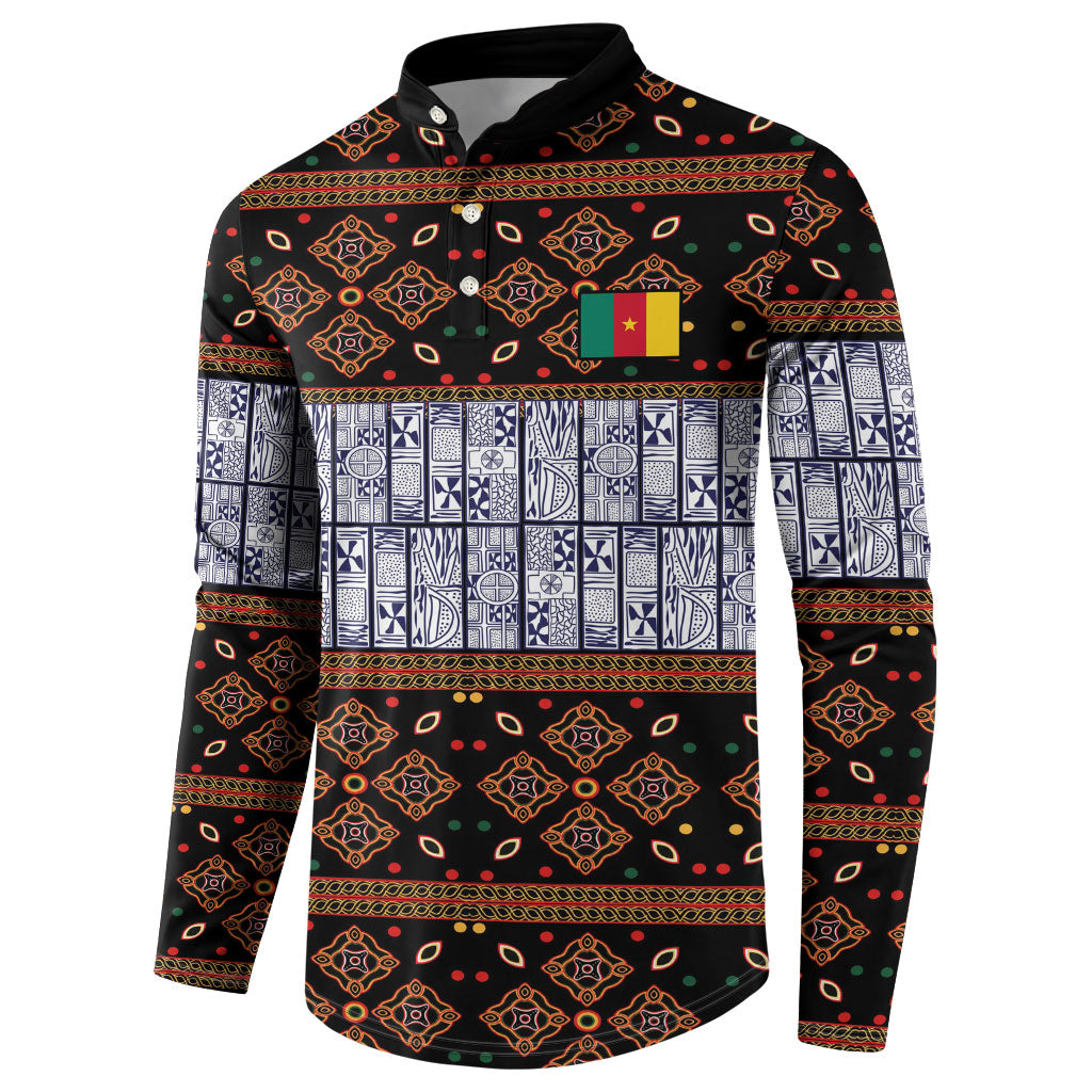 Cameroon Toghu Button Sweatshirt Flag Coat Of Arms - Traditional Bamenda Art