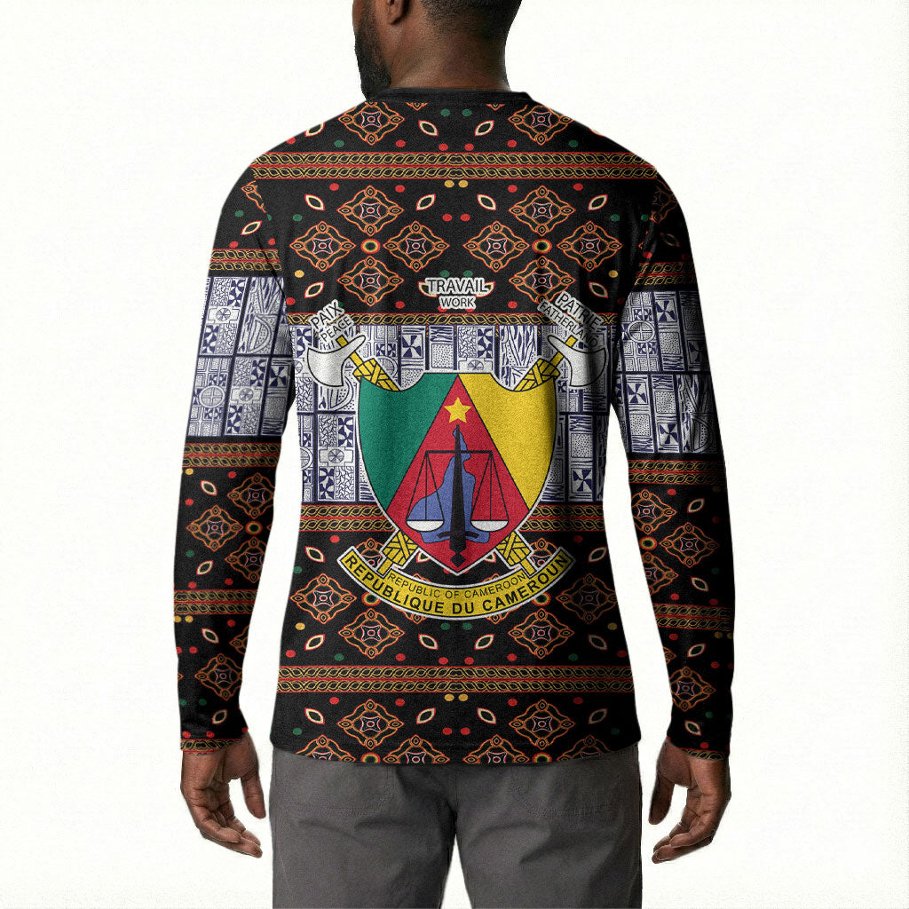 Cameroon Toghu Button Sweatshirt Flag Coat Of Arms - Traditional Bamenda Art