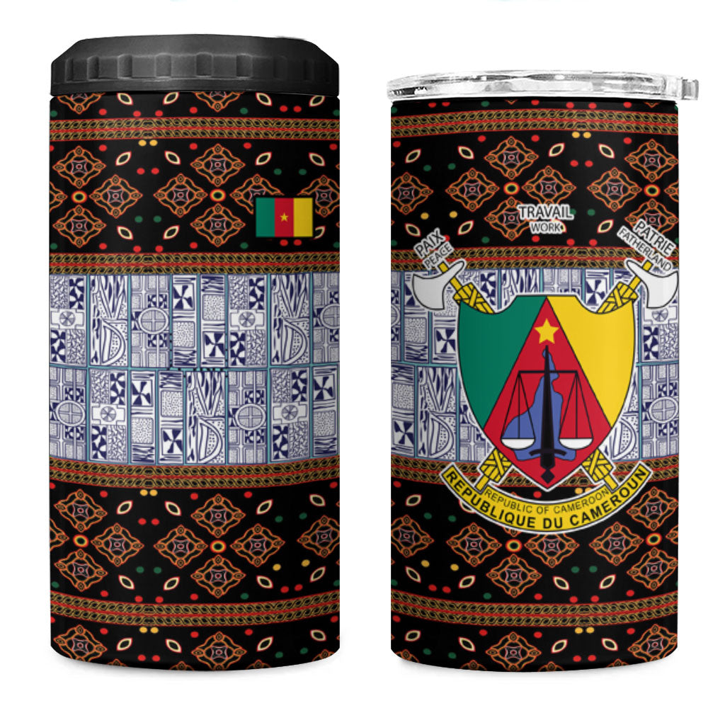 Cameroon Toghu 4 in 1 Can Cooler Tumbler Flag Coat Of Arms - Traditional Bamenda Art
