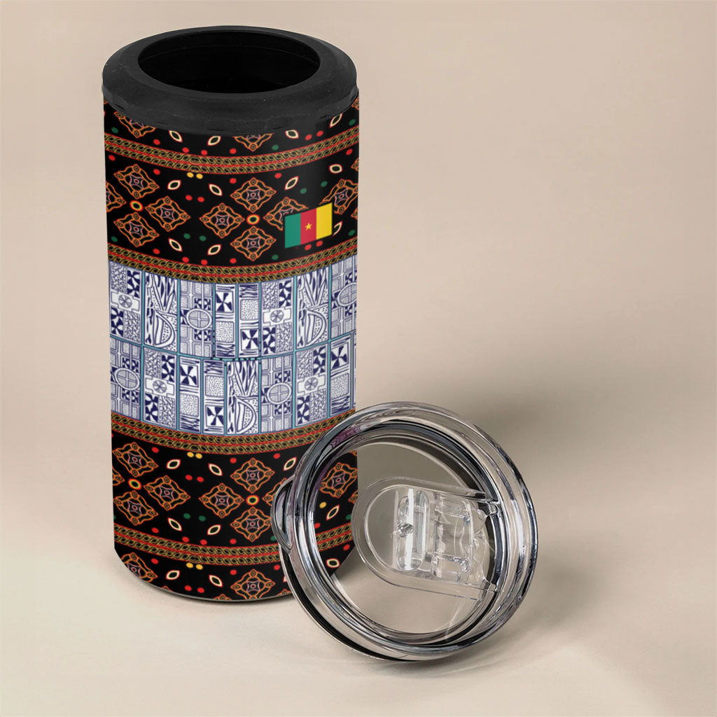 Cameroon Toghu 4 in 1 Can Cooler Tumbler Flag Coat Of Arms - Traditional Bamenda Art