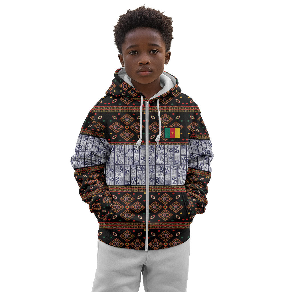Cameroon Toghu Kid Hoodie Flag Coat Of Arms - Traditional Bamenda Art
