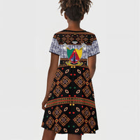 Cameroon Toghu Kid Short Sleeve Dress Flag Coat Of Arms - Traditional Bamenda Art