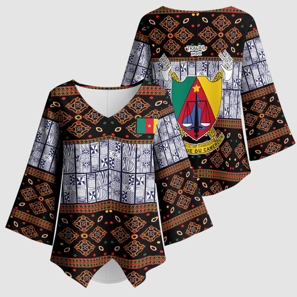 Cameroon Toghu Kimono Sleeve Blouse Flag Coat Of Arms - Traditional Bamenda Art
