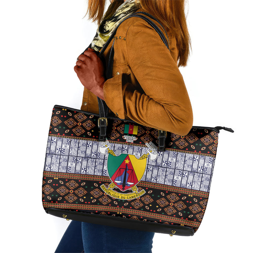 Cameroon Toghu Leather Tote Bag Flag Coat Of Arms - Traditional Bamenda Art