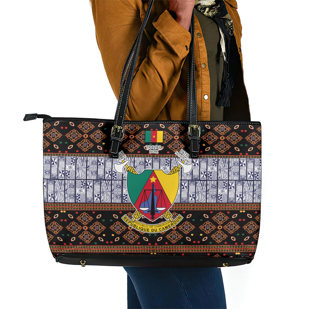 Cameroon Toghu Leather Tote Bag Flag Coat Of Arms - Traditional Bamenda Art