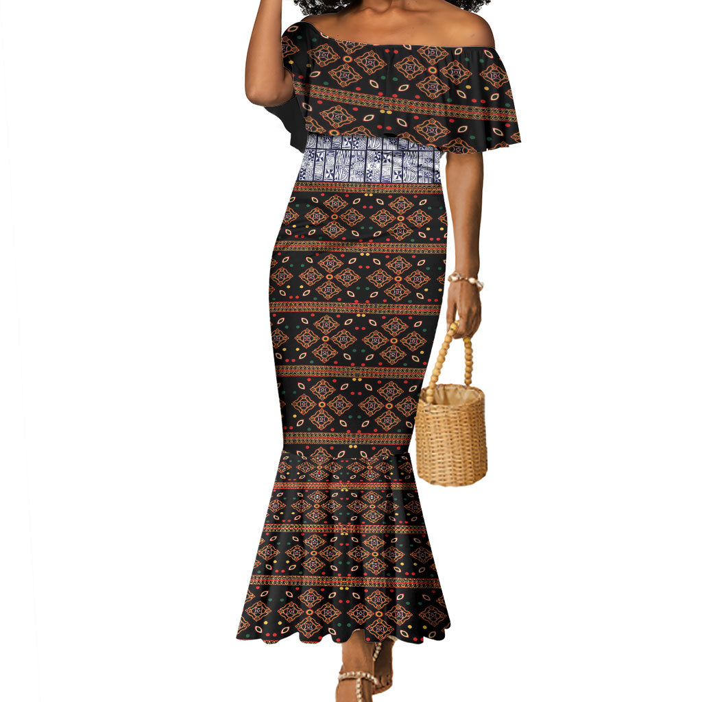Cameroon Toghu Mermaid Dress Flag Coat Of Arms - Traditional Bamenda Art