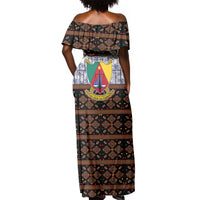 Cameroon Toghu Off Shoulder Maxi Dress Flag Coat Of Arms - Traditional Bamenda Art