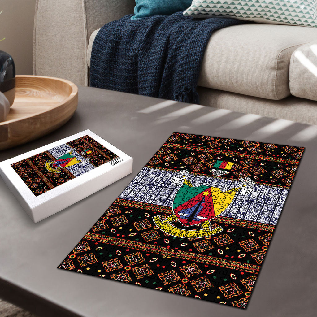 Cameroon Toghu Puzzle Flag Coat Of Arms - Traditional Bamenda Art