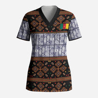 Cameroon Toghu Scrub Top Flag Coat Of Arms - Traditional Bamenda Art