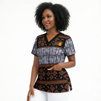 Cameroon Toghu Scrub Top Flag Coat Of Arms - Traditional Bamenda Art