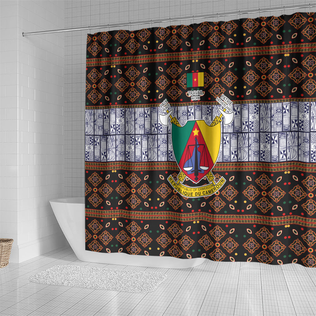 Cameroon Toghu Shower Curtain Flag Coat Of Arms - Traditional Bamenda Art