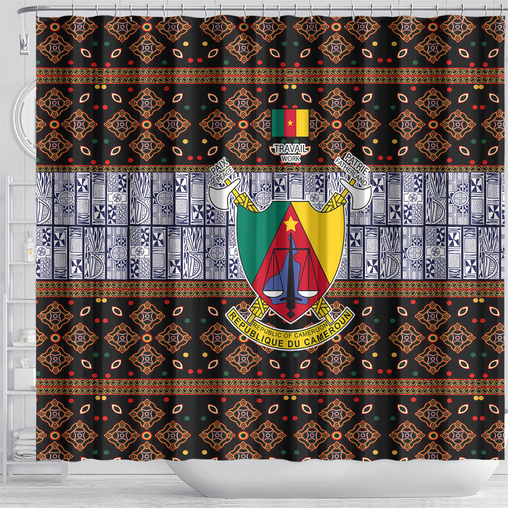 Cameroon Toghu Shower Curtain Flag Coat Of Arms - Traditional Bamenda Art