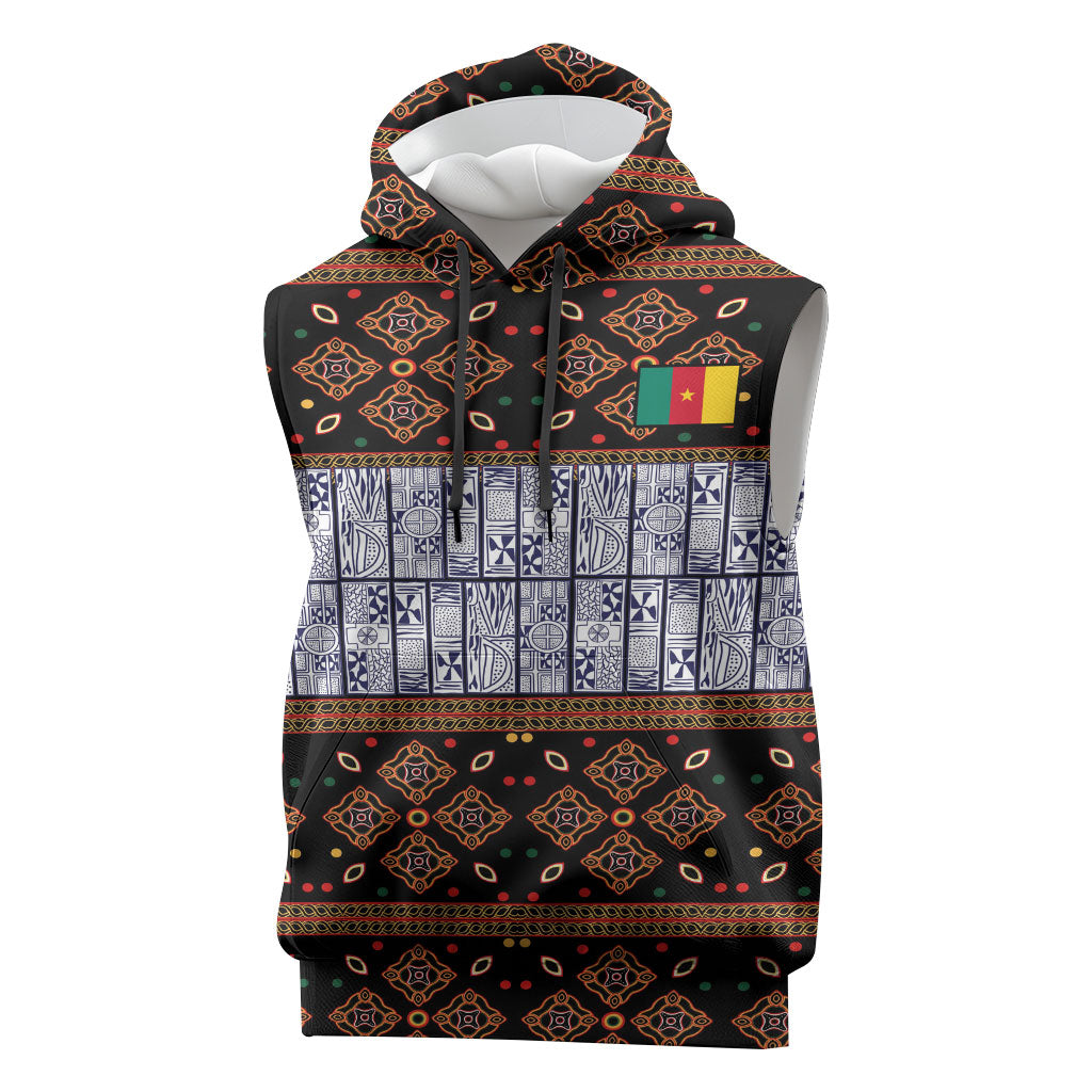 Cameroon Toghu Sleeveless Hoodie Flag Coat Of Arms - Traditional Bamenda Art