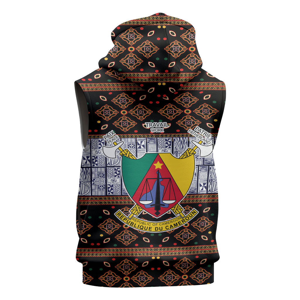 Cameroon Toghu Sleeveless Hoodie Flag Coat Of Arms - Traditional Bamenda Art