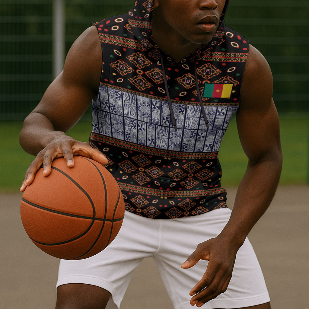 Cameroon Toghu Sleeveless Hoodie Flag Coat Of Arms - Traditional Bamenda Art