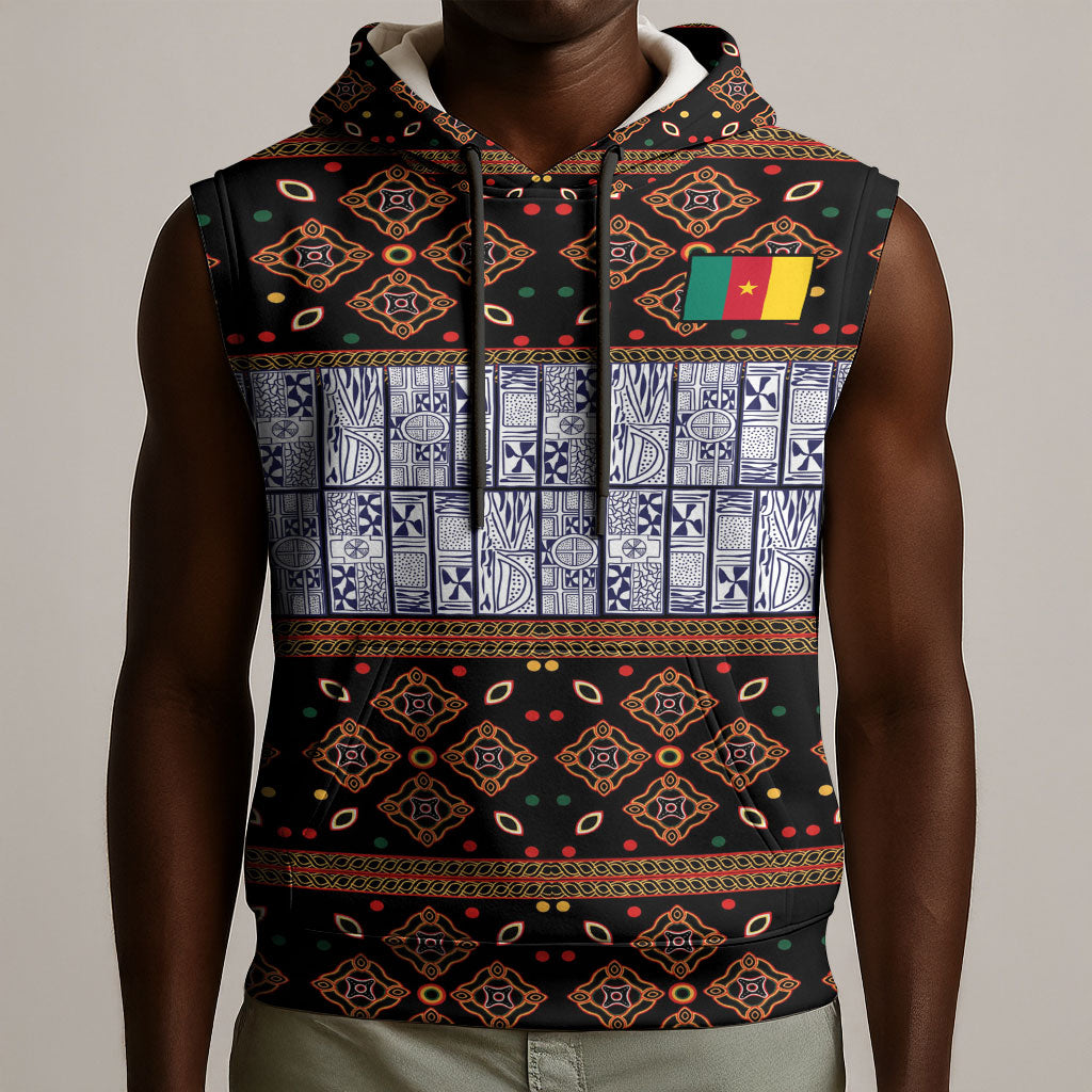 Cameroon Toghu Sleeveless Hoodie Flag Coat Of Arms - Traditional Bamenda Art