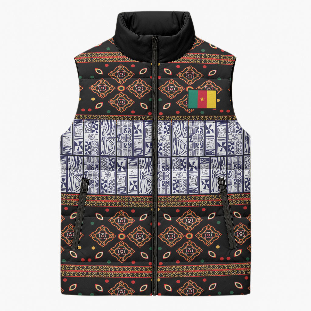 Cameroon Toghu Sleeveless Puffer Jacket Flag Coat Of Arms - Traditional Bamenda Art