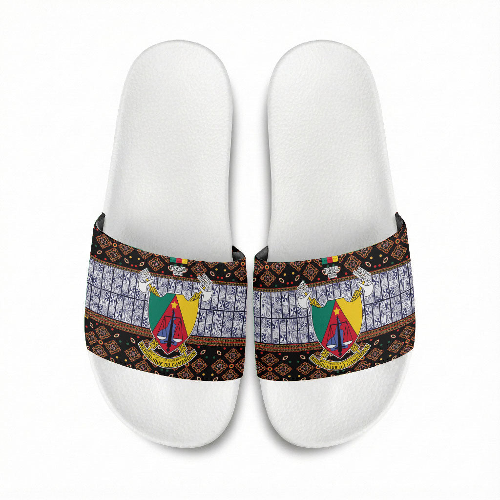 Cameroon Toghu Slide Sandals Flag Coat Of Arms - Traditional Bamenda Art