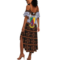 Cameroon Toghu Summer Maxi Dress Flag Coat Of Arms - Traditional Bamenda Art