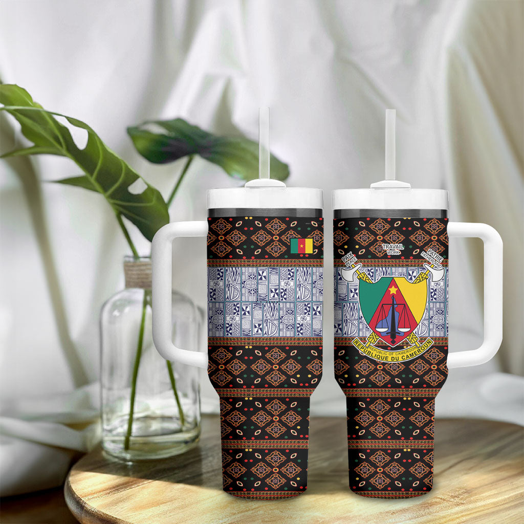 Cameroon Toghu Tumbler With Handle Flag Coat Of Arms - Traditional Bamenda Art