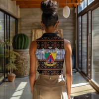 Cameroon Toghu Women Sleeveless Polo Shirt Flag Coat Of Arms - Traditional Bamenda Art